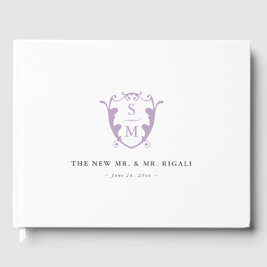 Wedding Guest Book Monogram Crest Lilac Gästebuch (Vorderseite)