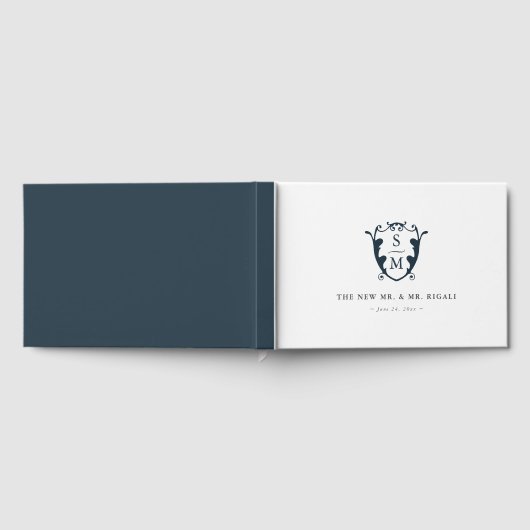Wedding Guest Book Monogram Crest Navy Blue Gästebuch (Voll)