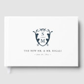 Wedding Guest Book Monogram Crest Navy Blue Gästebuch (Vorderseite)