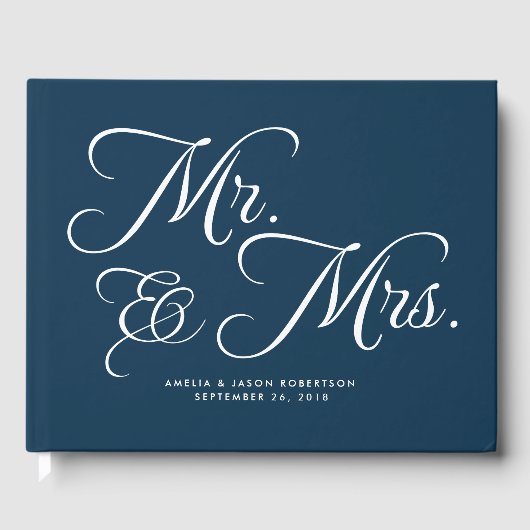 Wedding Guest Book, Mr & Mrs., Marine und weiß Gästebuch (Vorderseite)