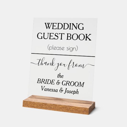 Wedding Guest Book NAMES Black Clear Acrylschild (Winkel)