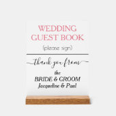 Wedding Guest Book NAMES White Pink Rose Acrylschild (Vorderseite)