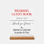 Wedding Guest Book NAMES White Red Acrylschild (Vorderseite)