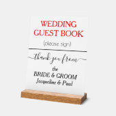 Wedding Guest Book NAMES White Red Acrylschild (Winkel)