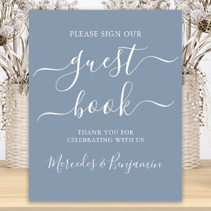 Wedding Guest Book Sign Modern Script Dusty Blue Poster