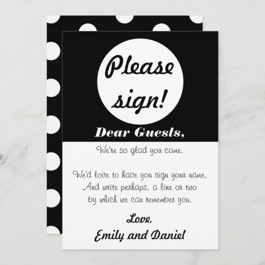 Wedding Guest Book Sign Schwarz-weiß Polka Dots (Vorne/Hinten)