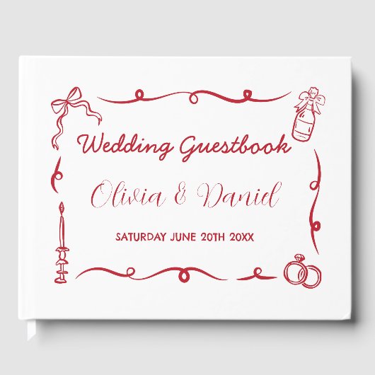 Wedding Guest Book Whimsical Hand Drawn Gästebuch (Vorderseite)