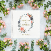 Wedding Guest Book with Soft Peach & Blue Flowers Notizblock
