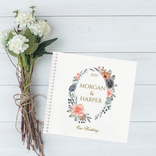 Wedding Guest Book with Soft Peach & Blue Flowers Notizblock