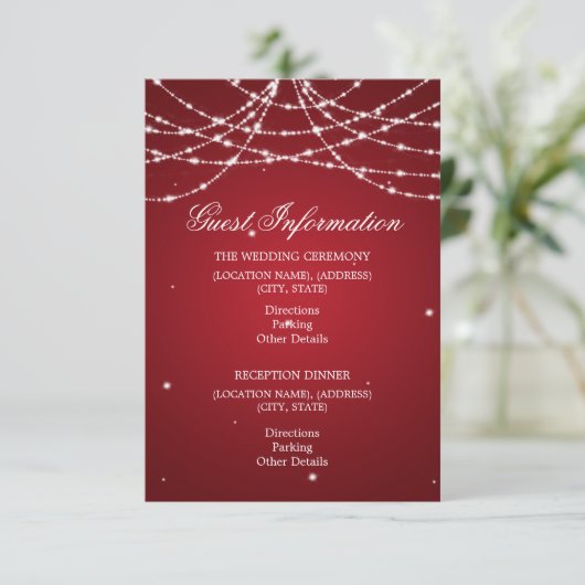 Wedding Guest Information Sparkling String Red Begleitkarte (Stehend Vorderseite)