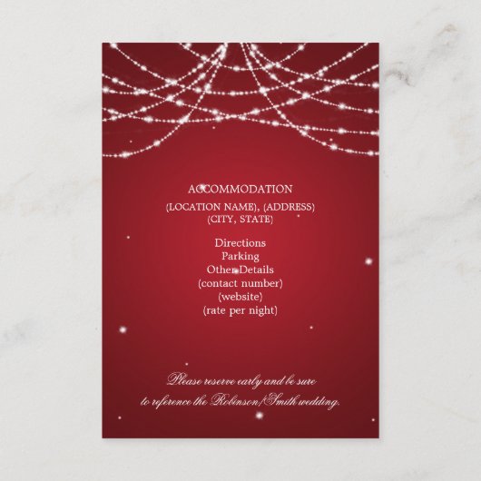 Wedding Guest Information Sparkling String Red Begleitkarte (Rückseite)