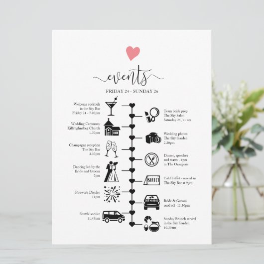 Wedding Guest Itinerary Updateable Digital Ankündigung (Stehend Vorderseite)