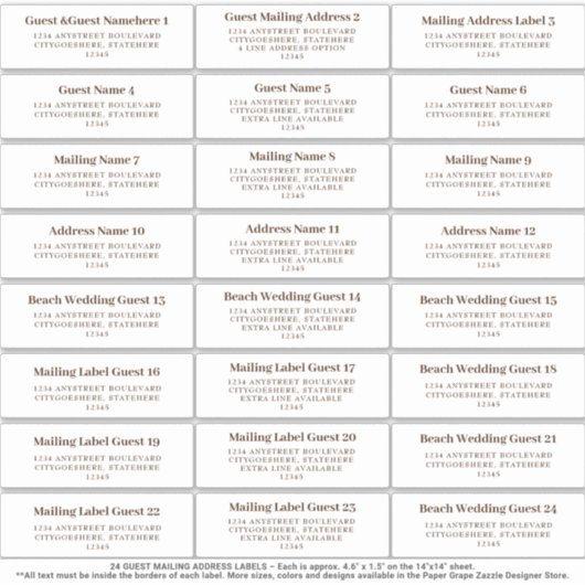 Wedding Guest Mailing Address Sticker Brown (Vorderseite)