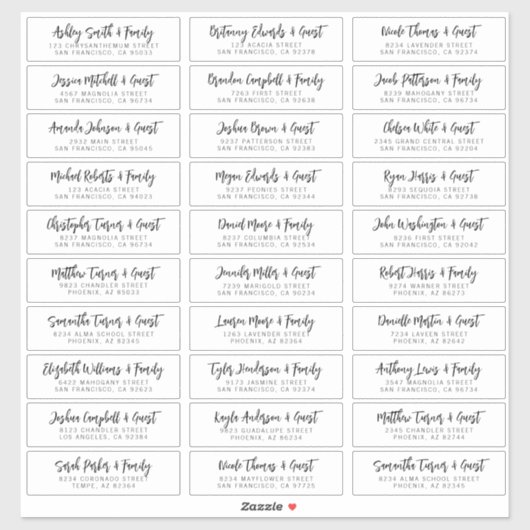 Wedding Guest Names Anschrift Simple Modern Chic Aufkleber (Blatt)
