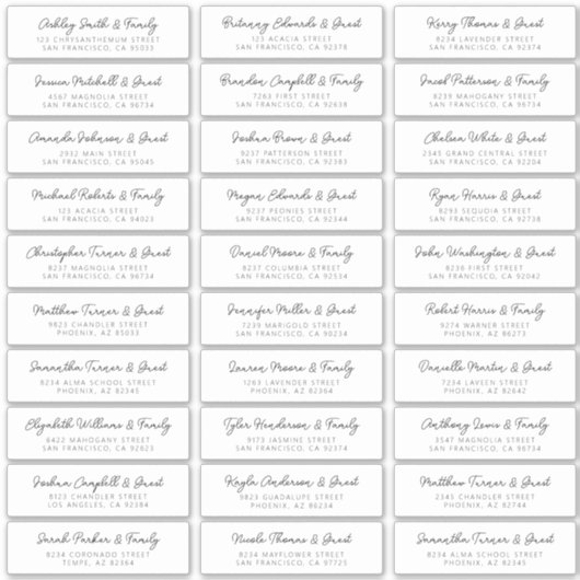 Wedding Guest Names Anschrift Simple Modern Chic Aufkleber (Vorderseite)