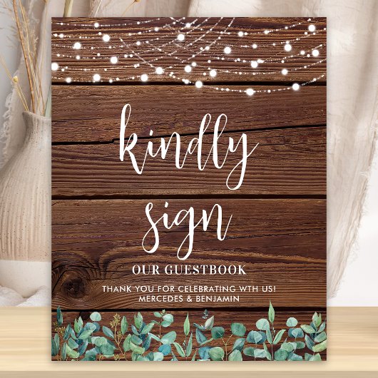 Wedding Guest Rustic Holz Greenerity String Lights Poster