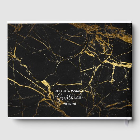 Wedding Guestbook | Black Marble Gold Chic Gästebuch (Rückseite)