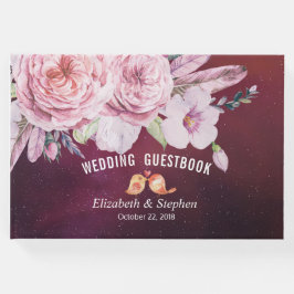 Wedding Guestbook Boho Floral Feather Burgundy Red Gästebuch