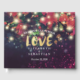 Wedding Guestbook Burgundy Red Floral String Light Gästebuch