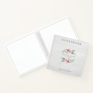 Wedding GuestBook Foto auf Holz auf rosa Kranz Notizblock