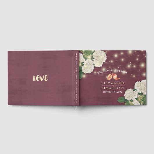 Wedding Guestbook Hydrangea String Lights Burgundy Gästebuch (Voll)