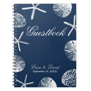 Wedding Guestbook Navy Blue Beach Theme Seashell Notizblock