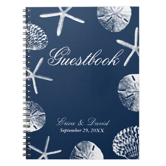 Wedding Guestbook | Navy Blue Beach Theme Seashell Notizblock (Vorderseite)