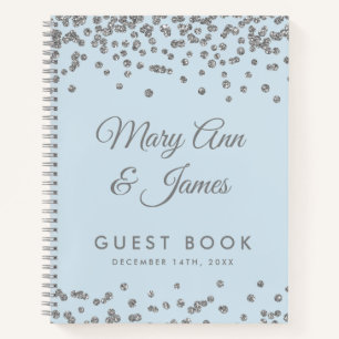 Wedding Guestbook Silver Glitzer Confetti Ice Blue Notizblock