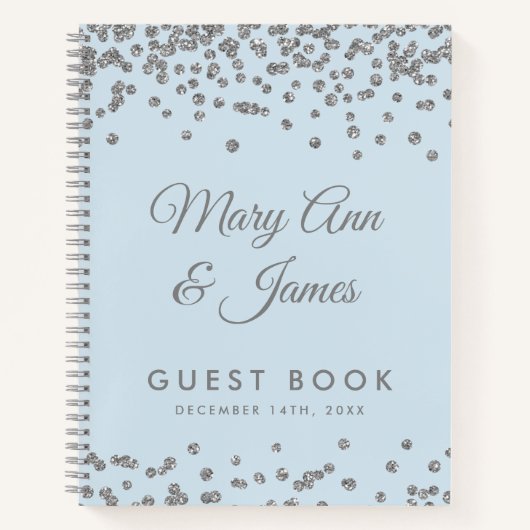 Wedding Guestbook Silver Glitzer Confetti Ice Blue Notizblock (Vorderseite)