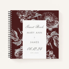 Wedding Guestbook Simple Floral Silver Burgundy Notizblock