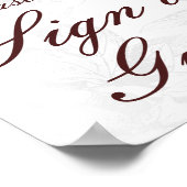 Wedding Guestbook Simple Floral Silver Burgundy Poster (Ecke)