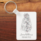 Wedding Hair Stylist Black White Wavy Hair QR Schlüsselanhänger (Vorderseite)