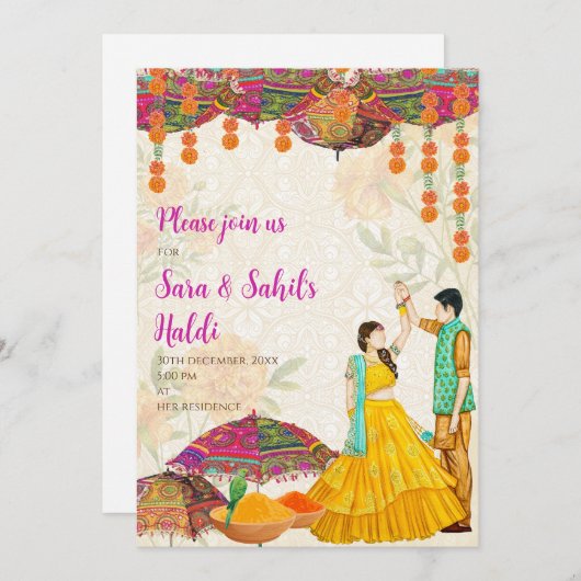 Wedding Haldi lädt & Haldi ein Einladung (Vorne/Hinten)