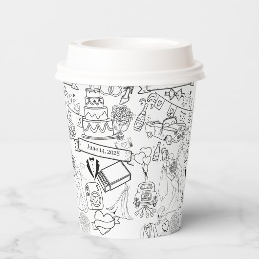 Wedding Hand Drawn Design Coffee Cups Pappbecher (Rückseite)