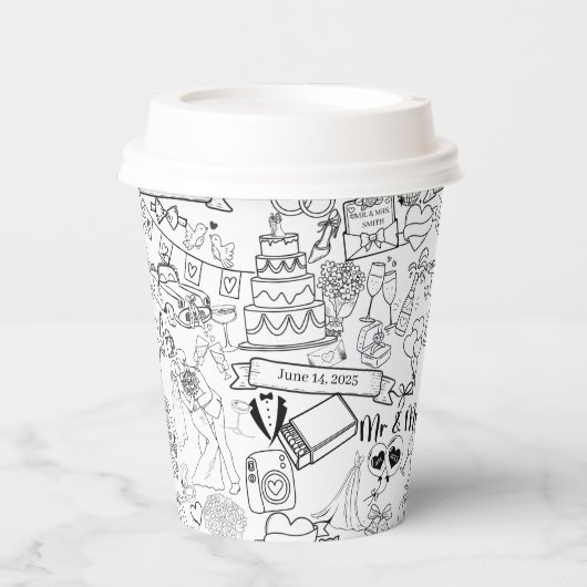 Wedding Hand Drawn Design Coffee Cups Pappbecher (Vorderseite)