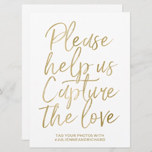 Wedding Hashtag Sign | Stilvolle Goldhandschrift (Vorne/Hinten)
