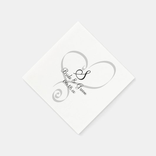 Wedding Heart Monogram Date Names Bride Groom Serviette (Ecke)