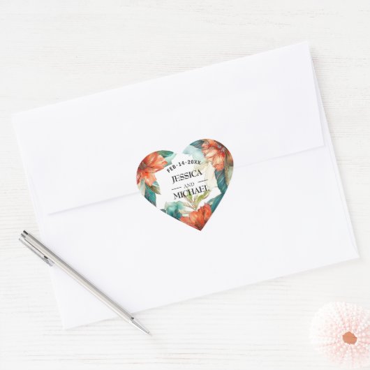 💗 Wedding Hibiskus Serenade Paradies Herz-Aufkleber (Umschlag)