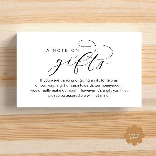 Wedding Honeymoon Fund, A Note on Gifts Begleitkarte