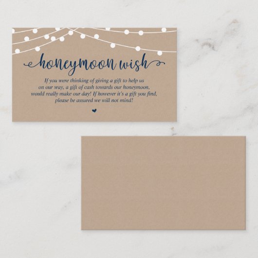 Wedding Honeymoon Fund Wish, Rustic String Lights Begleitkarte (Vorne/Hinten)