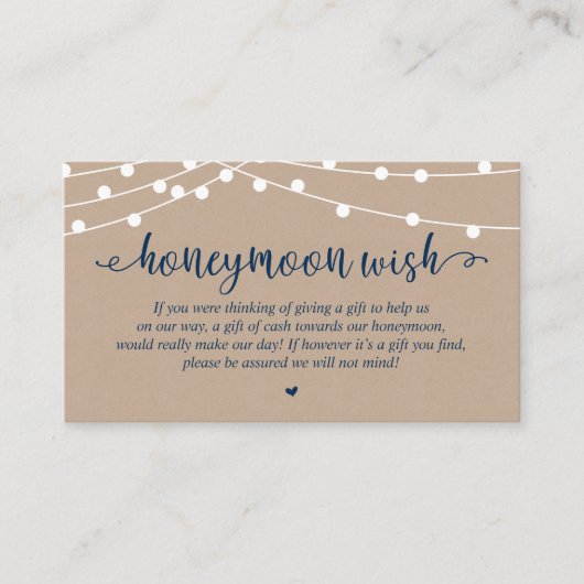 Wedding Honeymoon Fund Wish, Rustic String Lights Begleitkarte (Vorderseite)