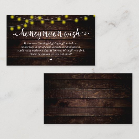 Wedding Honeymoon Fund Wish, Rustic String Lights Begleitkarte (Vorne/Hinten)