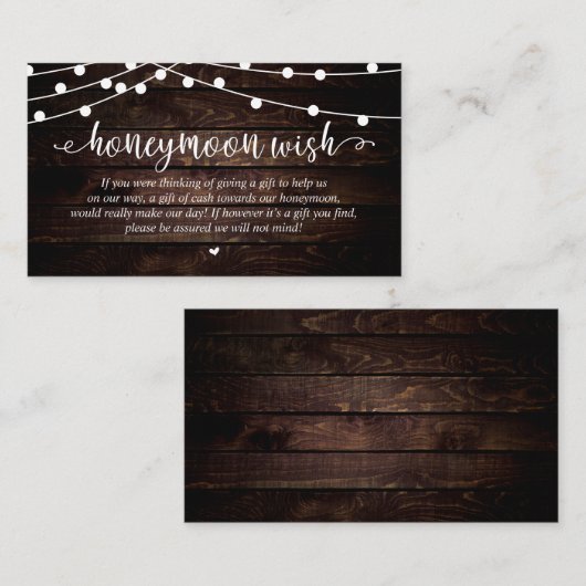 Wedding Honeymoon Fund Wish, Rustic String Lights Begleitkarte (Vorne/Hinten)