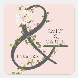 Wedding Hydrangea und Ivy Ampersand Quadratischer Aufkleber