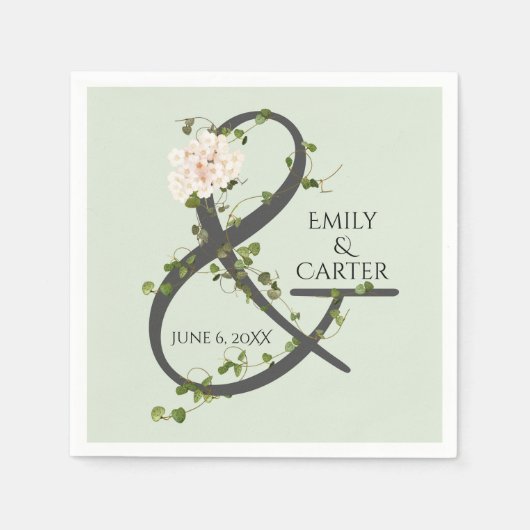 Wedding Hydrangea und Ivy Ampersand Serviette (Vorderseite)