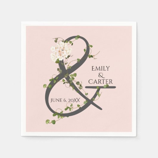 Wedding Hydrangea und Ivy Ampersand Serviette (Vorderseite)