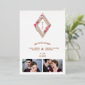 Wedding Initials 2 Photos Diamond Rose Gold Floral Folieneinladung (Stehend vorne)