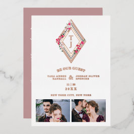 Wedding Initials 2 Photos Real Rose Gold Effect Folieneinladung