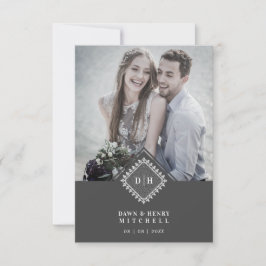 Wedding Initials Ornamental Lace Sophisticated Dankeskarte