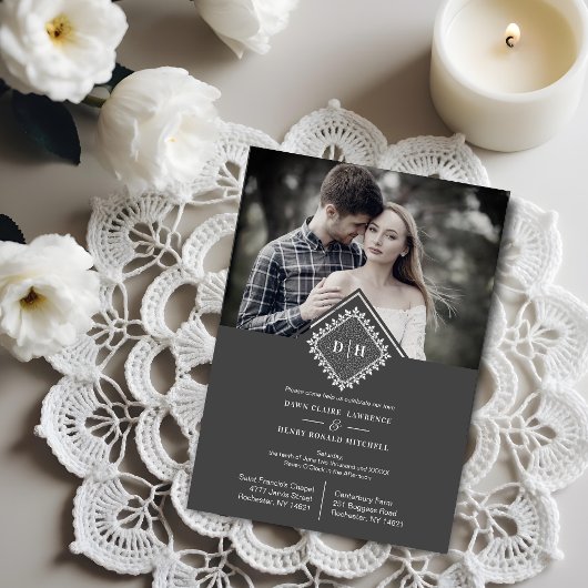 Wedding Initials Ornamental Lace Sophisticated Magnetkarte